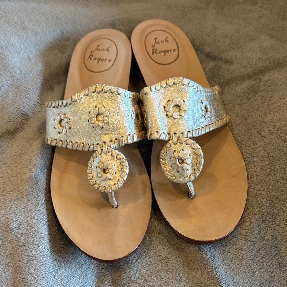 Jack Rogers Gold Leather Women's Flat Sandals